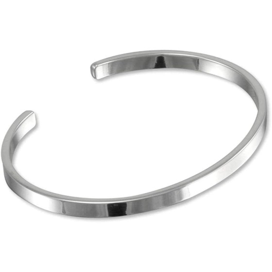 Men's Solid 925 Sterling Silver Bangle, Plain Silver Cuff Bracelet