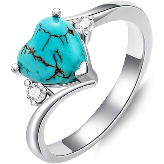 Genuine Turquoise Heart Rings for Women 925 Sterling Silver CZ Engagement Wedding Rings Anniversary Jewelry for Wife Mother