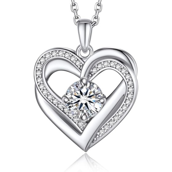 MomentWish Heart Necklace for Women Moissanite, Simulated Diamond, 925 Sterling Silver