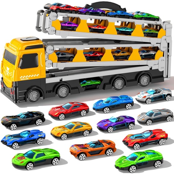 IHAHA 78 inches Transport Truck with 12pcs Die-Cast Cars Toys