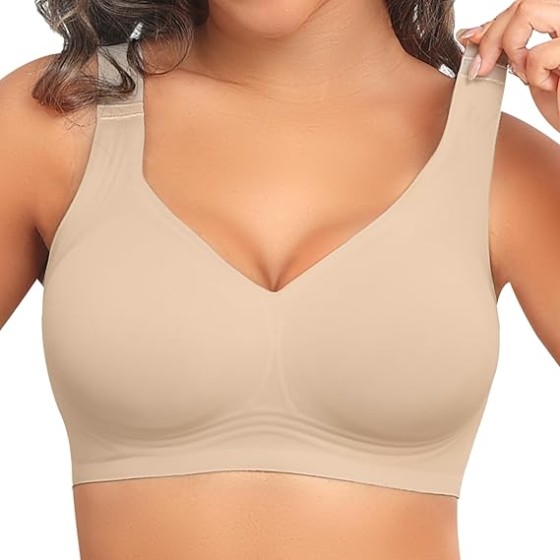 PoseFree Womens Seamless Wireless Supportive Bra Push Up Comfort Soft No Underwire Full Coverage T-Shirt Bra