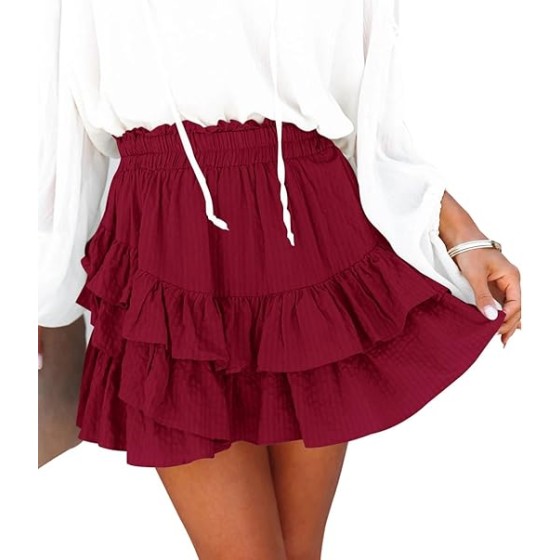 Flowy Shorts for Women Casual Ruffle Tiered Skorts High Waist Mini Tennis Golf Skirt Boho Summer Shorts