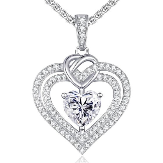 OOBEE Moissanite Heart Necklaces for Women, 1- 4 Carat Moissanite 925 Sterling Silver Gold Plating Fine Women Necklace，Ideal Anniversary Birthday Christmas Valentine Mothers Day Jewelry Gifts for Mom Wife Her Girlfriend