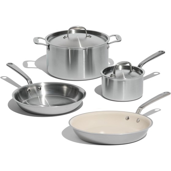 Made In Cookware - 6 Pc Stainless Steel Cookware Set - 5 ply Clad - Includes Frying Pans, Saucepan, and Stock Pot - Professional Grade - Crafted in Italy - Induction Compatible
