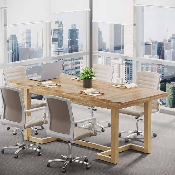 Tribesigns 63-Inch Conference Table for 4-6, Rectangular Meeting Table with Solid Wood Legs and Thickened Desktop, Modern Simple Boardroom Desk Business Furniture for Conference Training Room Office