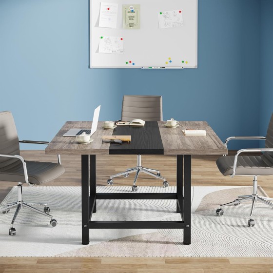 Tribesigns Small Conference Room Table for 4 People, Rustic Square 39.4L X 39.4W X 29.52H Inches Wood Computer Desk for Home Office, Conference Room,Small Space (Chair not Included)
