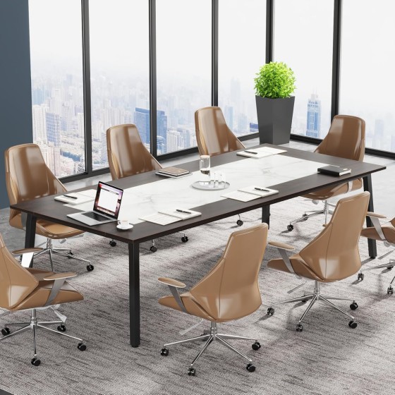 Tribesigns 6.56 FT Conference Table for 8-10 People, 78.74-Inch Large Meeting Table with Metal Frame, Business Wooden Training Table for Office Conference Room Seminar Room