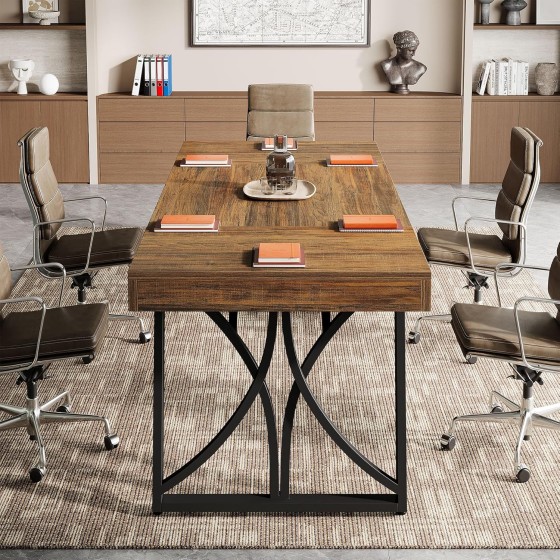 Tribesigns 63-Inch Conference Table for 6-8 People, Rectangular Meeting Seminar Table with Heavy-Duty Metal Frame, Industrial Desk Business Furniture for Office Meetings, Boardroom